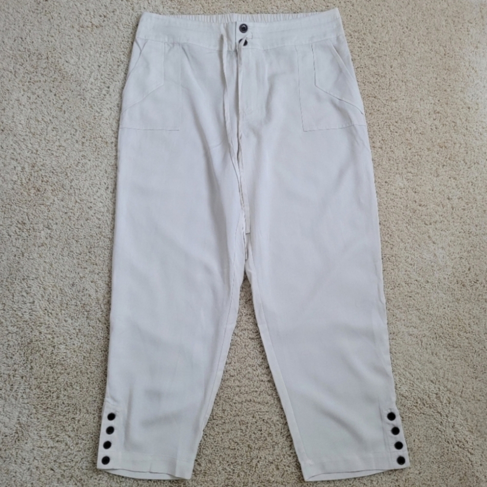 Soft Surroundings 100% Lyocell White Pull On Lightweight Pants L Summer Beach